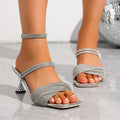 Women's Rhinestone High Heel Sandals Open Toe Slingback Crystal Dress Shoes Wedding Party Heels
