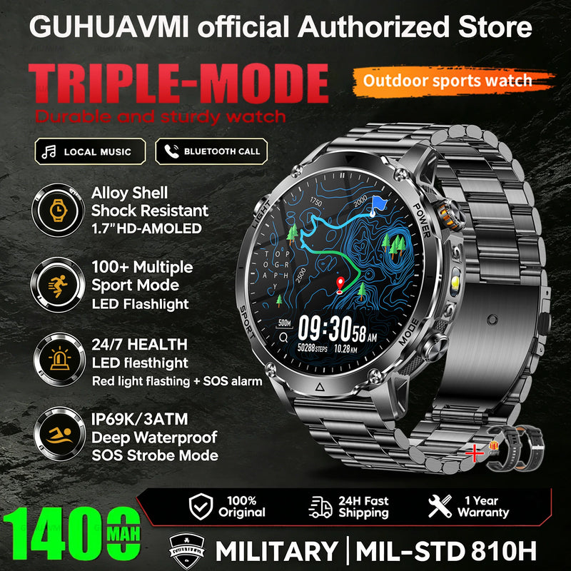 New 1400mAh Battery Sports Smart Watch 1.7” SOS+Flashlight Exercise Record Bluetooth Call Waterproof Health Watch For Android iO
