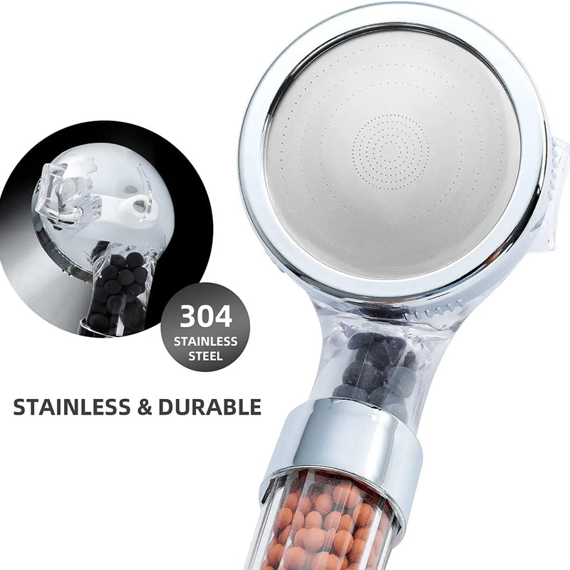 Bathroom Shower Head 3 Modes Adjustable Handheld High Pressure Showerhead Anion Stones Filter SPA Shower Bathroom Accessories