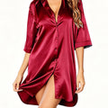 Elegant Satin Nightshirt Solid Lapel Button-Up Shirt | SAMAG