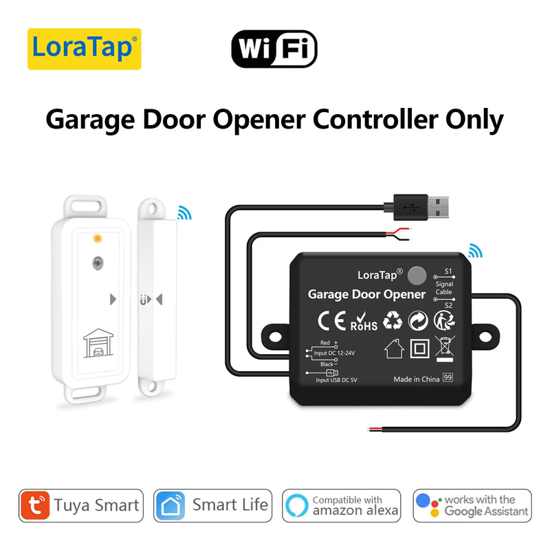 LoraTap Tuya Smart Life AC DC Garage Door Wireless Sensor Opener Controller USB Charger Remote Control by Google Home Alexa