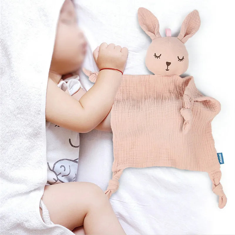 Baby Security Blanket Soft Cotton Muslin Comforter for Newborn Infant Sleeping Snuggle Toy Stuffed Animal Soothe Appease Towel