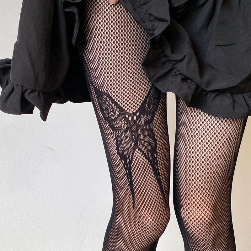New Goth Lolita Cosplay JK Girls Tights Women Sexy Retro Gothic Kawaii Cross Print Club Stockings Nylon Socks Fishnet Pantyhose