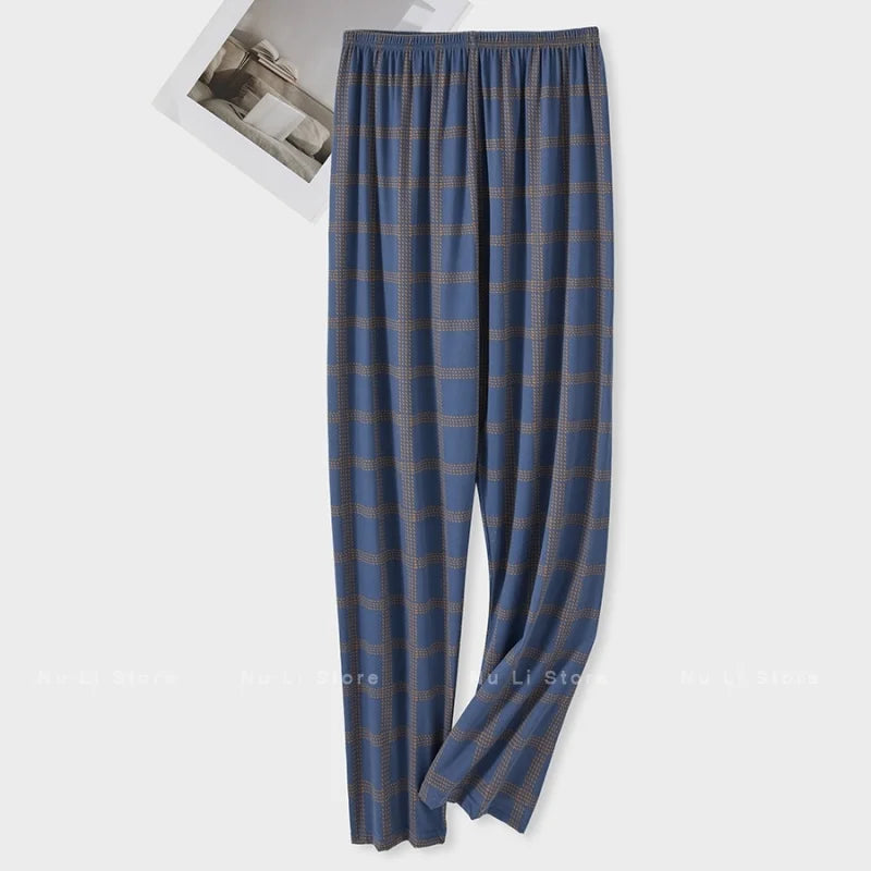 Men's Stylish Summer Pajama Pants, Thin Home Pants, Loose Breathable Air-Conditioned Pants with Elastic Waist