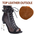 Summer Dance Heels Breathable Mesh 9.5cm 7cm Stable Heel Rubber Sole Suede Sole Customized Salsa Latin Party Team Dance Shoes