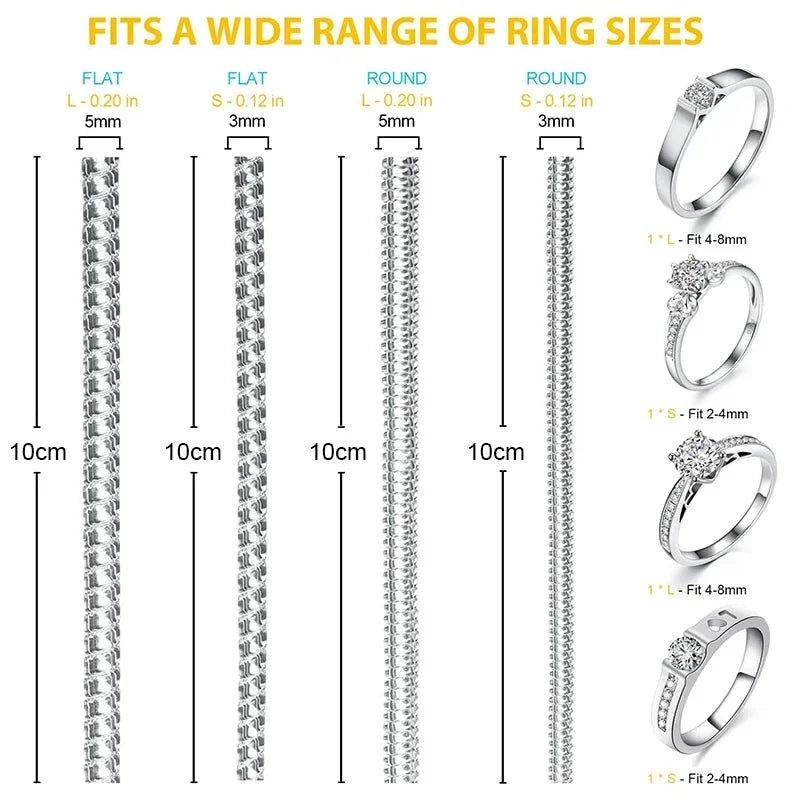 1/4pcs Ring Size Reducer Tools Spiral Spring Based Rings Adjust Invisible Transparent Tightener Resizing Tool Jewelry Guard