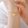 Lucktune Virgin Mary Pendant Bracelet Stainless Steel Cross Women's Red Bracelet Rouge Gold Color Jewelry Religious Amulet Gifts