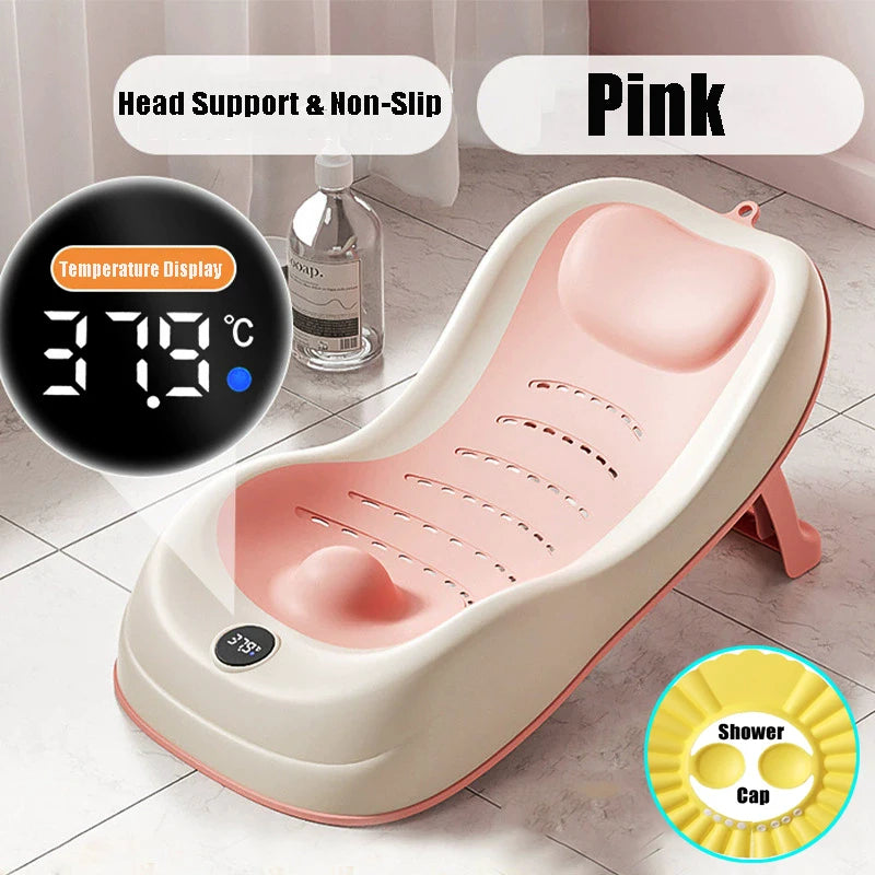 Foldable Baby Bath Support Newborn Bathtub With Sensing Temperature Non-Slip Infrant Shower Bed With Support Bracket
