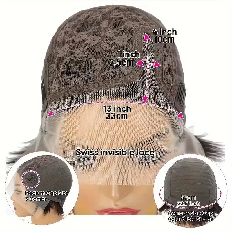 13x4x1 Lace Frontal Short Curly Wig Pixie Cut Bob Wig Water Wavy Brazilian Remy Human Hair Wigs for Women 180% Density  5Inch