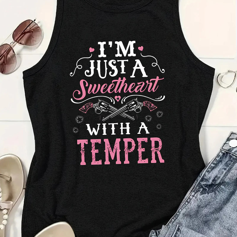 I'M JUST A Sweetheart Wiht A Temper Letter Print Women Tank Top Sleeveless Casual Summer New Crew Neck Tops for Women Clothes