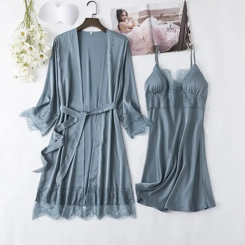 White Silk Pajamas Set Women Bride Wedding Robe Nightgown | SAMAG