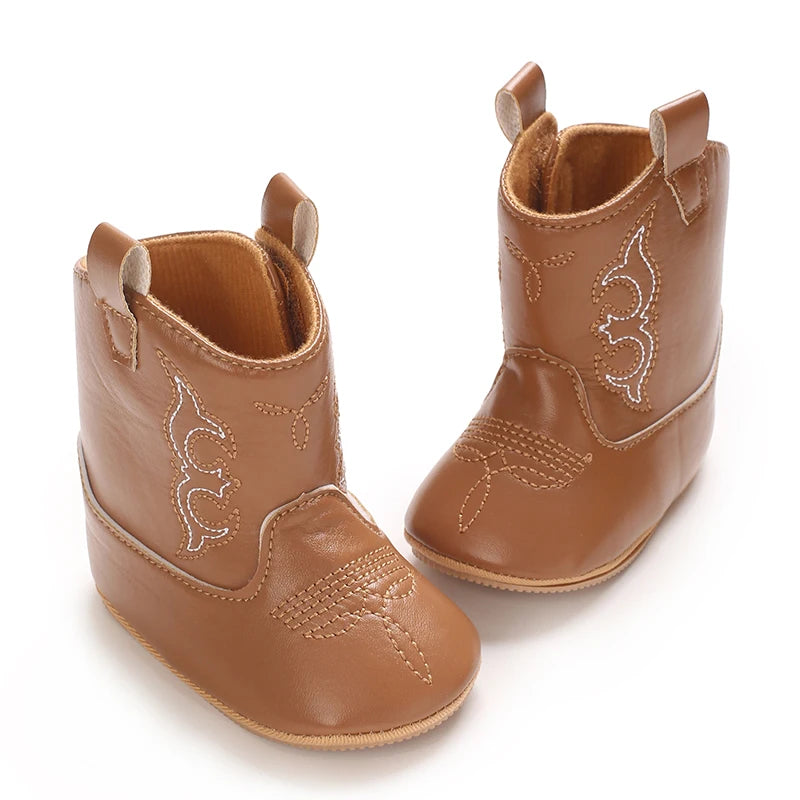 Boys and Girls Baby Boots Soft Bottom Non-slip Baby Foreign-style Western Cowboy Leather Boots Baby Shoes