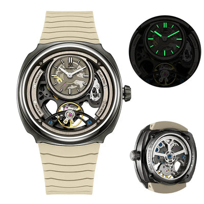 Daniel Gorman Men Automatic Mechanical Watch 5ATM Waterproof Skeleton Hollow Dial Silicone Strap Sports Wristwatch | SAMAG