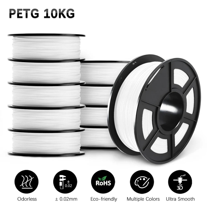 SUNLU PETG 3D Filament 1KG Biodegradable 1.75MM 10Rolls Bright Color Good Toughness Excellent Acid Alkali Weather Resistance