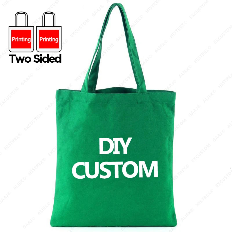 Custom Canvas Tote Bag 100% Cotton Print Your Design Logo Photo Handbag Work Reusable Grocery Shopping Customized Portable Bag