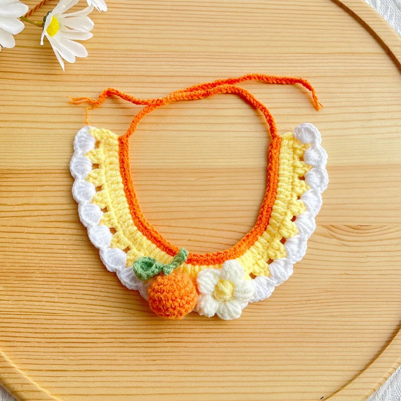 Cute Hand-Weaven Elastic Pet Scarf Adjustable Sweet Style Cat Dog Bow Tie Lightweight Plant Theme Knitted Pet Collar Pet Gifts