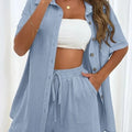 Long Sleeve Single breasted Top Broad legged Shorts Set Fashion Ladies Sexy Solid Suits 2024 Summer 2 Piece Outfits For Women