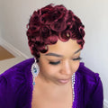 Human Hair Pixie Cut Wig Short Layered Curly with Bangs Natural Black Dark 99J Color Brown Color Machine Made Wig