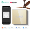 BSEED Zigbee Fans Switches Smart Wall Touch  Speed Control Switch With EU Socket Support Tuya Smart Life Alexa Voice Control