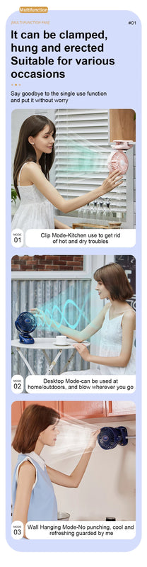 Portable Desktop Wireless Clip-on Electric Fan 2000mAh Battery Outdoor Travel Portable Electric Mini Fan for Baby Stroller Cart