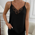 Women's V Neck Black Lace Splicing Camisole Sling Tank Top Spring Summer Sexy Casual Everyday Home Versatile Camisole Top