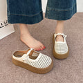 Summer Women's Hollow Out Woven Round Toe Mary Jane Buckle Strap Chunky Platform Mule Clogs Slides Sandals Casual Slippers Shoes