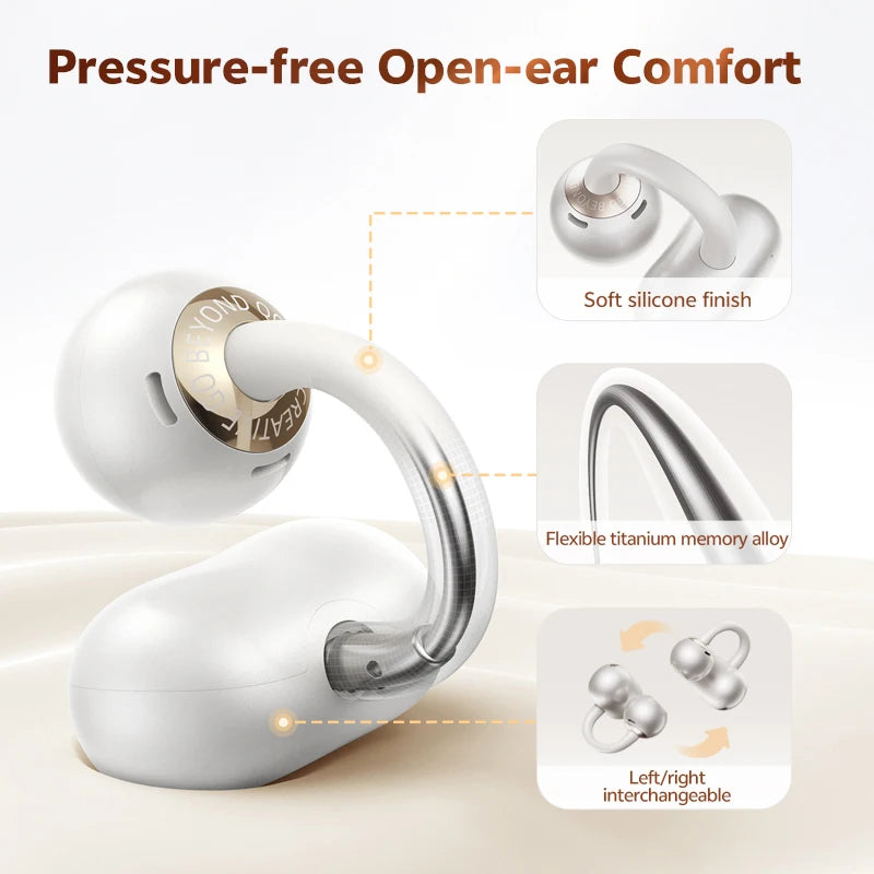 QCY CT06 Clip On Earbuds Crossky C50 Open Ear Wireless Bluetooth 6.0 Headphones with 4 Mic 35H Earbuds Comfortable for Running