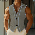 INCERUN Summer Men Vests Patchwork Lapel Sleeveless Button Casual Male Waistcoats Streetwear 2025 Fashion Vests Oversize S-5XL