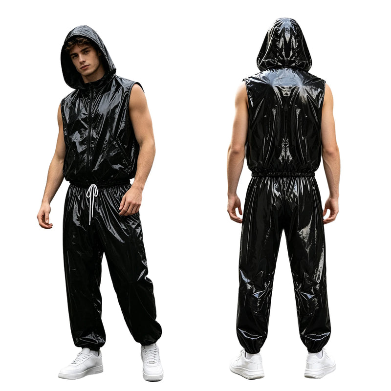 Men Waterproof Glossy Jacket Tops with Jogging Pants Hip | SAMAG
