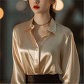 Ele Purple Silk Satin Long Sve Women's irt Profional Faionable Commuting Sle Autumn New Arrival Loose Fit Pol...