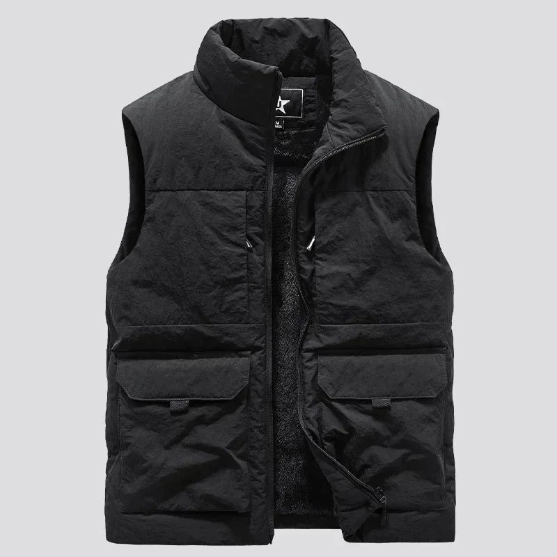 Men Vests for Fall Winter Padded Thickened Workwear Jacket Multi-pocket Stand-up Collar Undershirt Men's Outdoor Shoulder M-9XL