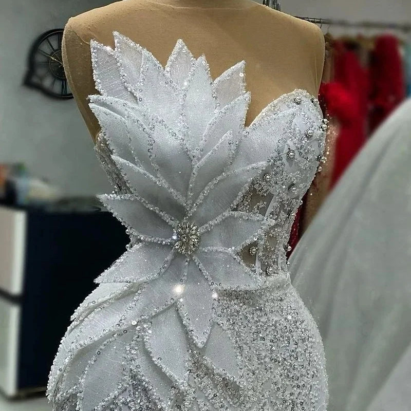 White African Prom Dresses Long Glitter Mermaid 3D Leaf Beaded Corset Evening Party Birthday Gown Special Occasions Customized