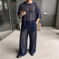 INCERUN Men's Sets See Through Mesh Short Sleeve T Shirt Pants Two Piece Streetwear Sexy Matching - View 2 | SAMAG