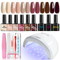 Gel Nail Polish Set for Beginner 6 PCS 8ML Glitter Art Gel Varnish with Base Coat Top Coat and UV Lamp for Manicure Salon Tools