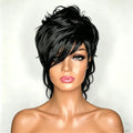 Fashion Style Short Mullet Pixie Cut Wig Natural Black Full Machine Made With Bangs Soft Smooth For Women Festival Party Daily