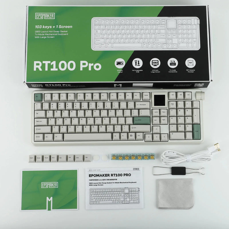 EPOMAKER RT100 PRO Full Sized ANSI US Layout Tri-mode Wireless Mechanical Gaming Keyboard with 5000mAh Battery & RGB Backlight