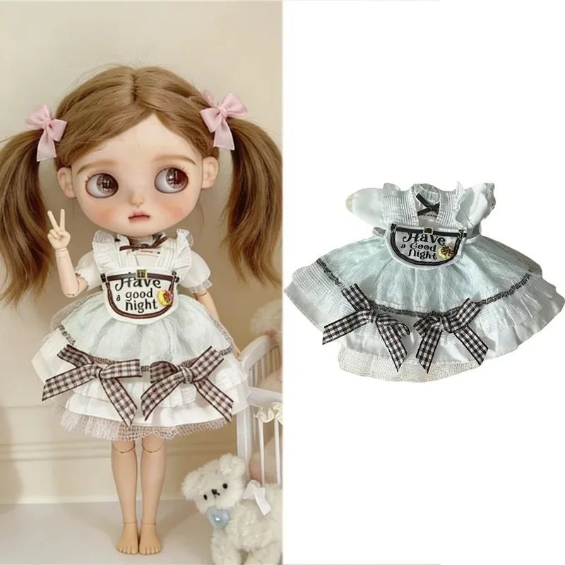 For Blythe Doll Outfit Clothing Princess Lace Maid Skirt Set Cute Plaid Pants Vintage Dress Clothes OB24 OB22 1/6 Accessories