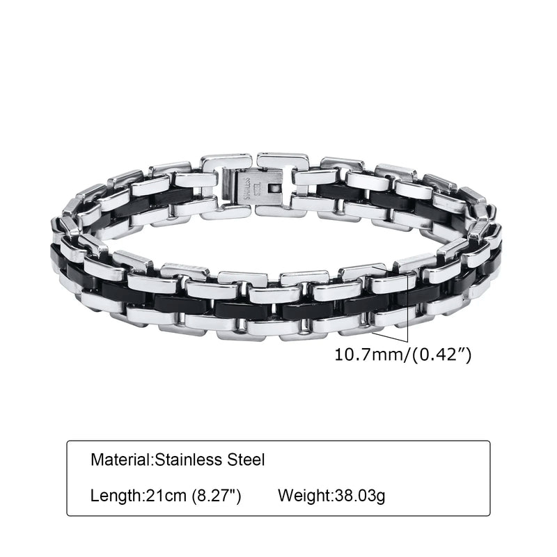 Vnox Stylish Strap Chain Bracelets for Men Gift Jewelry, 10.7MM Wide Stainless Steel Links Wristband - Visuel 5 | SAMAG