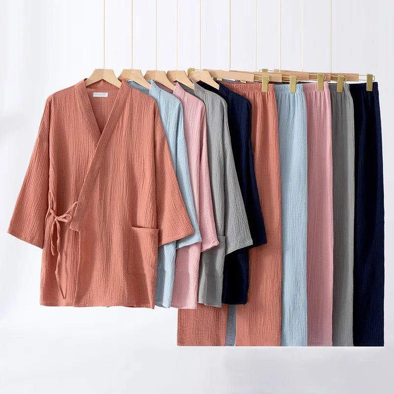 100% Cotton Gauze Women Pajama Robe Sets Spring Autumn | SAMAG