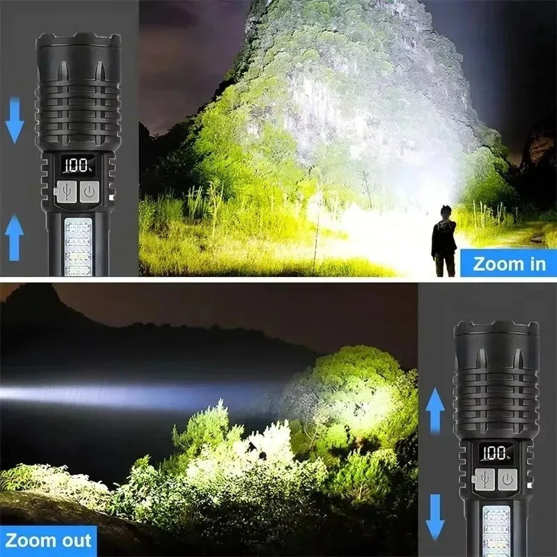 Latest High Power LED Flashlight with Zoom and Digital Display Lantern USB Rechargeable Flashlight for Camping and Hiking