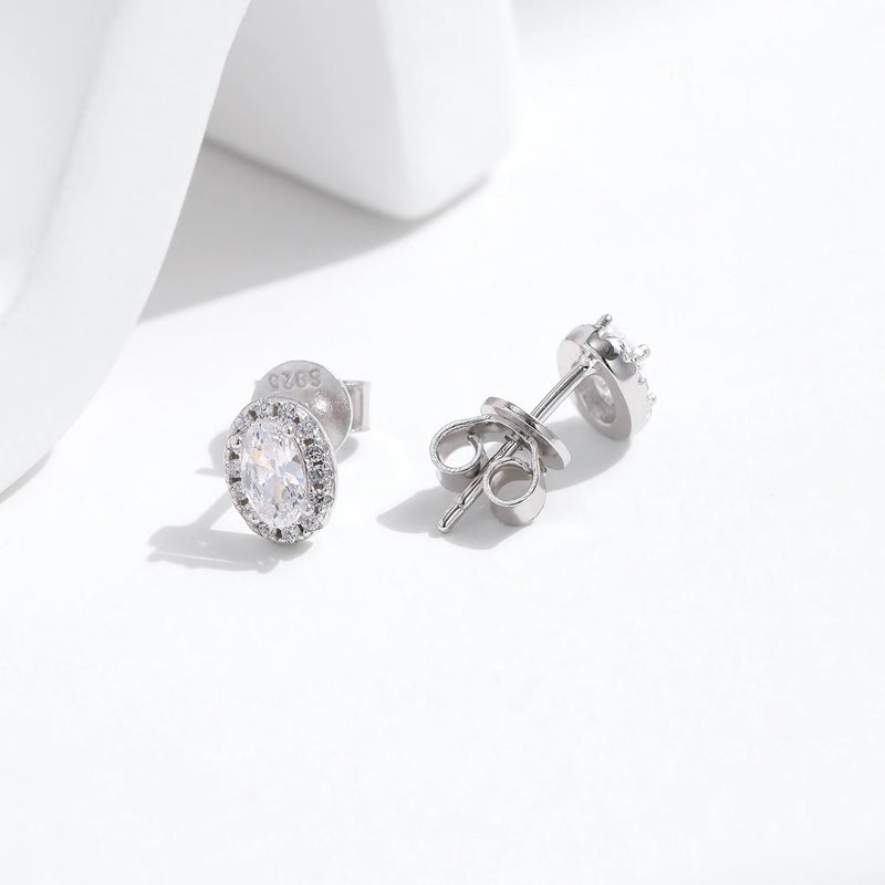 MODIAN Small Exquisite Stud Earrings 925 Sterling Silver Oval CZ Stackable Earrings For Women Date Party Fine Jewelry