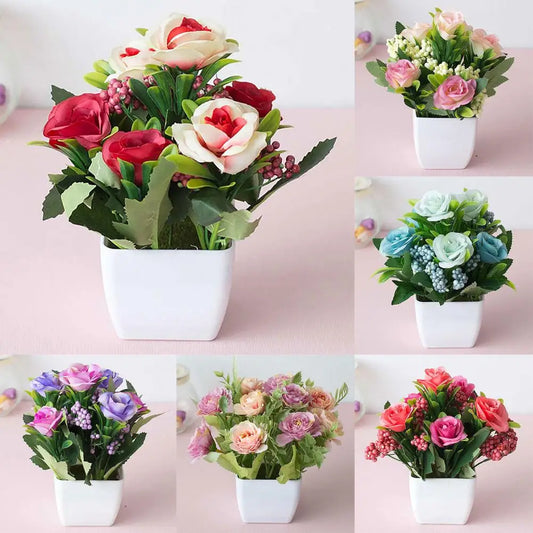Multi-color Rose Flower Artificial Potted Plant Artificial Bonsai