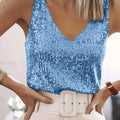 Women Sequin V Neck Tank Top Sleeveless Sparkly Camisole - View 18 | SAMAG