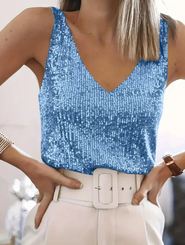 Women Sequin V Neck Tank Top Sleeveless Sparkly Camisole - View 18 | SAMAG