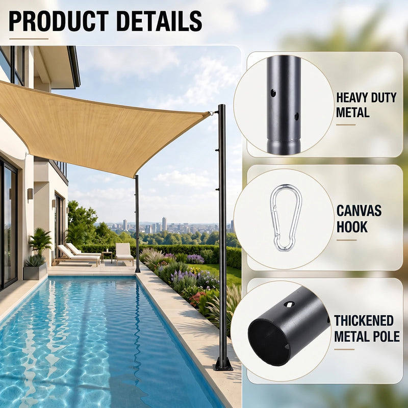 Extra Thick Sun Shade Poles 2 Pack 10FT Strong Steel - View 7 | SAMAG