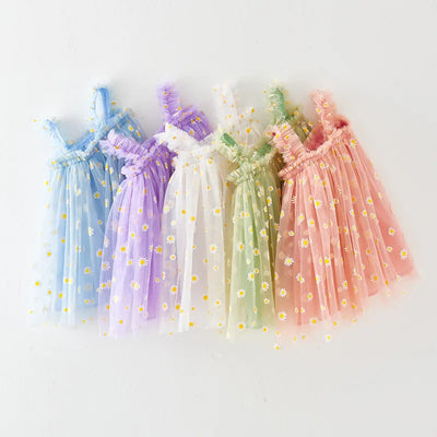 Toddler Girls Summer Sling Dress Sleeveless Daisy Print | SAMAG