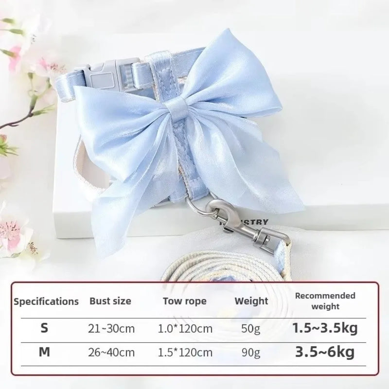 Cute Adjustable Bowknot Cat Harness Leash Escape Proof Shiny Bowknot Pet Harness Traction Rope Pet Decoration
