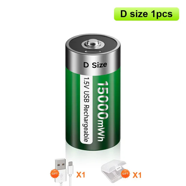 PALO 1-6PCS 1.5V D Size 15000mWh Lithium Rechargeable Battery D Type USB Li-ion Batteries LR20 Battery with Type C USB Cable