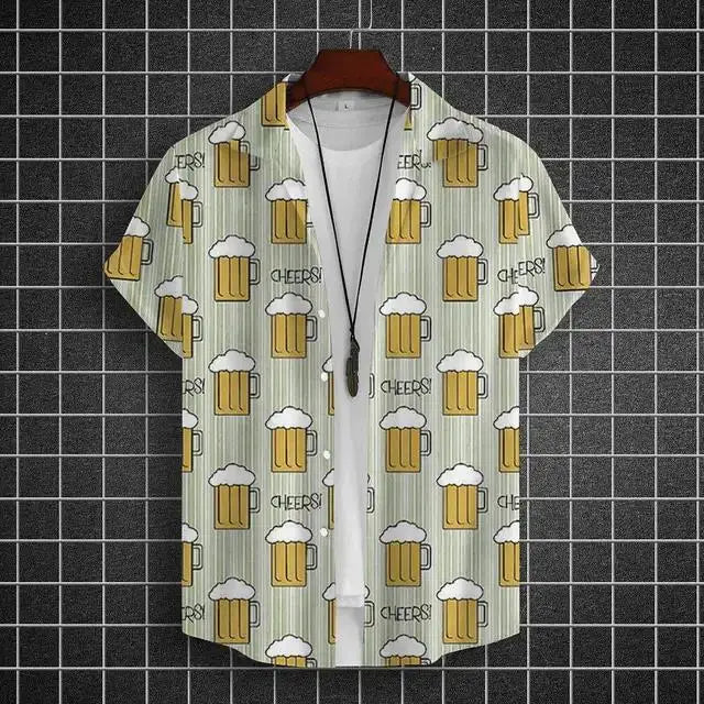 Hawaiian Shirt For Men 3d Beer Printed Short Sleeve Party | SAMAG