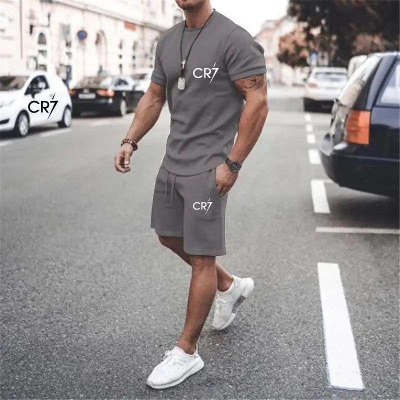 Men's Clothing Summer Suit CR7 Sports Comfortable Breathable Mesh Running Sets Jogging Fitness Tracksuit T - View 5 | SAMAG